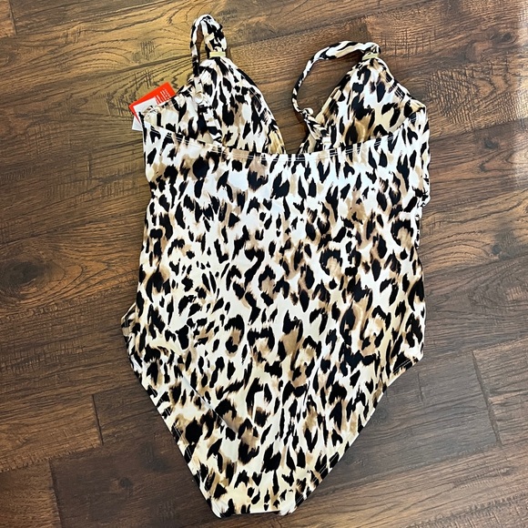 Sofia by Sofia Vergara Women’s L 12-14) Leopard Print Plunge One Piece Swimsuit - Picture 6 of 12